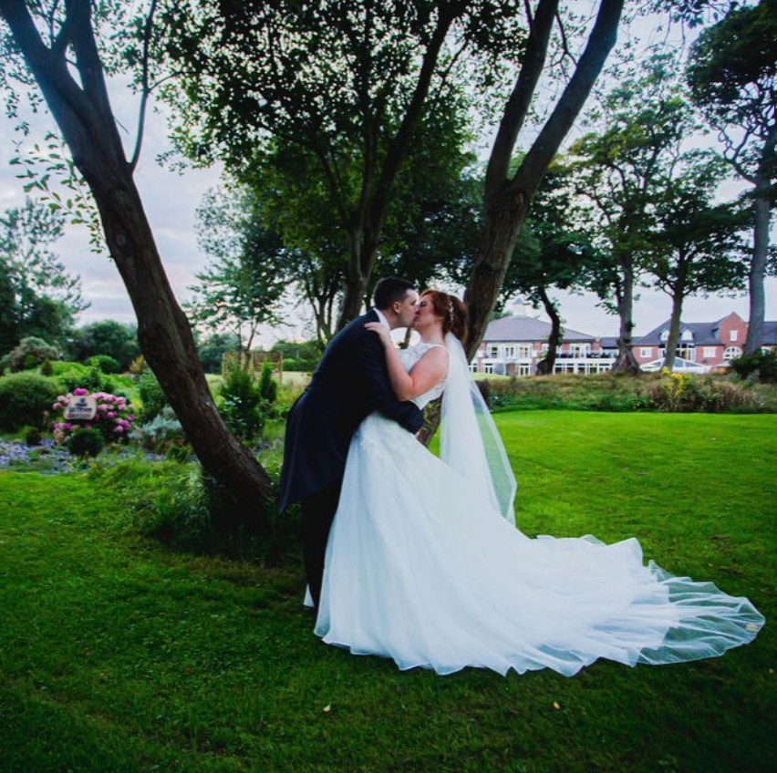 Bride and groom at Formby Hall